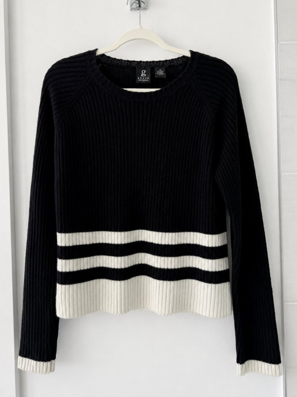 Grace Knitwear Black & White Ribbed Striped Sweater
